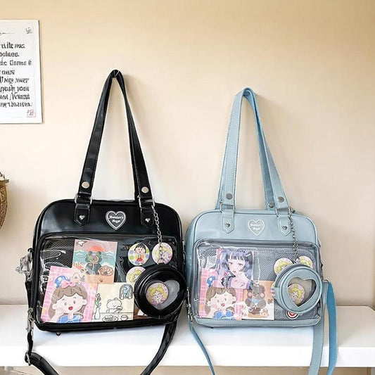 Retro Ita Bag with Transparent Display  Large Kawaii Anime Crossbody for Pins
