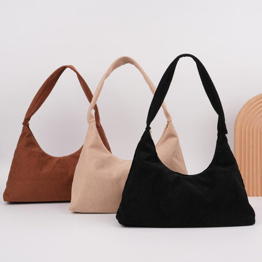 Retro Corduroy Hobo Bag,Medium Shoulder Bag,Crescent Bag with Zipper,Women Commuter Bag